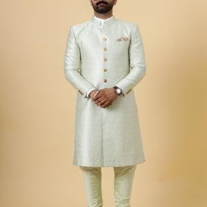 Stunning Beige Banarasi Brocade Achkan | Father Son Combo | Perfect for Grooms | Jaipurio Collection